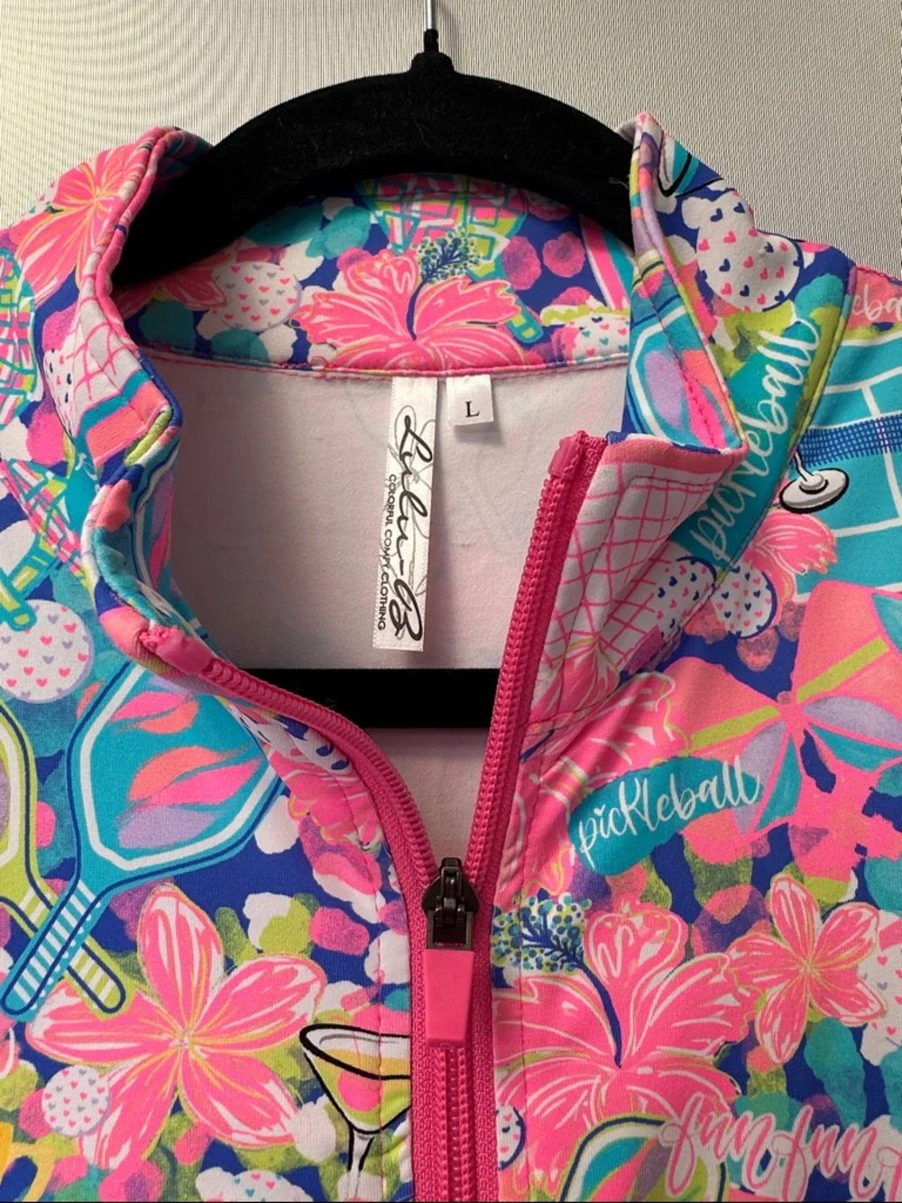 Lulu B Pickleball Print Zip Up Jacket Large UPF 50+ Sun ProtectionLong Sleeve